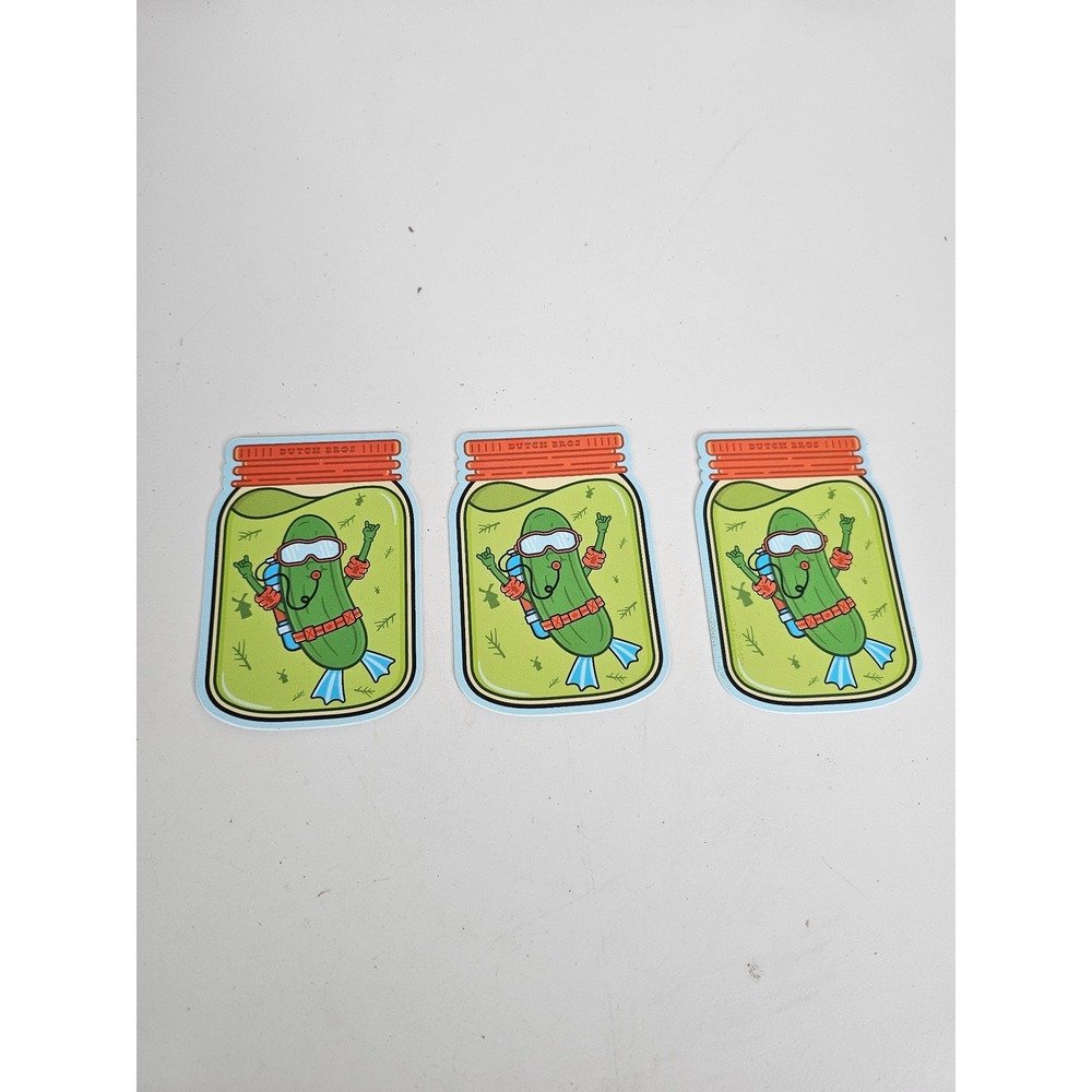 Dutch Bros Coffee Scuba Diving Pickle Mason Jar‎ Sticker Set of 3 April 2025